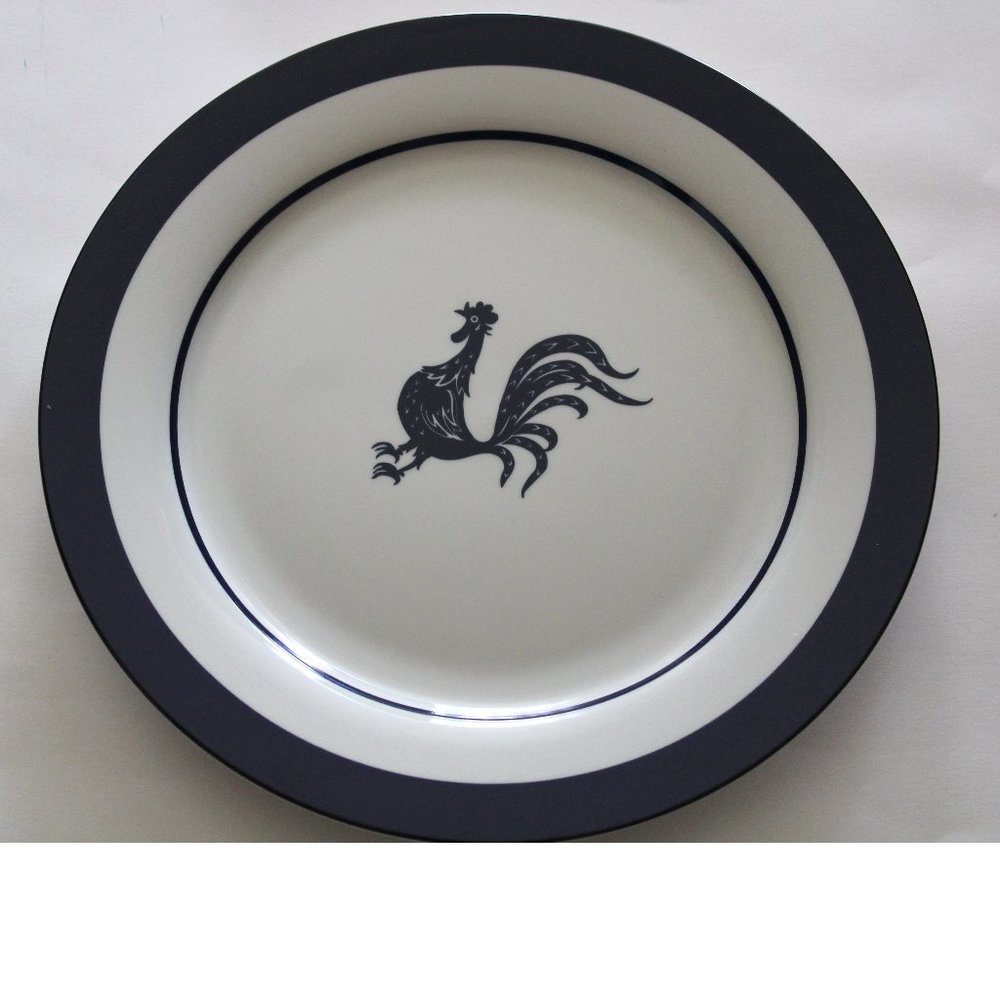 Poulard 12" Round Plater White/Navy  - Rooster